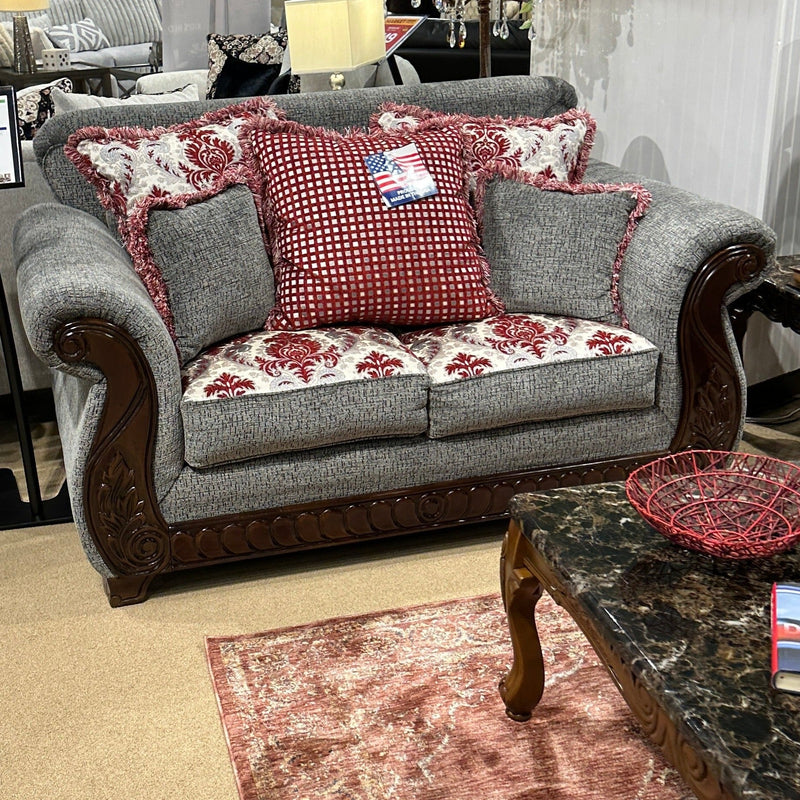 Whitland Light Gray & Red Sofa & Loveseat Set