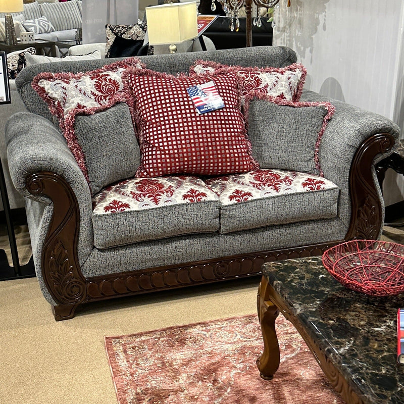 Whitland Light Gray & Red Loveseat