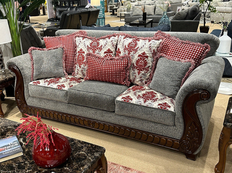 Whitland Light Gray & Red Sofa & Loveseat Set