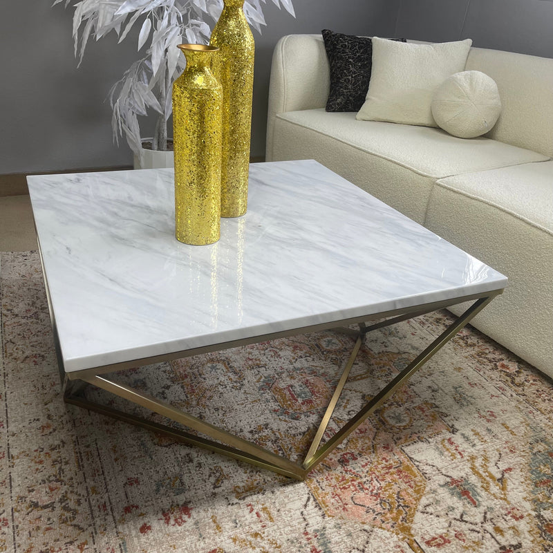 Casidy White & Gold Square Coffee Table