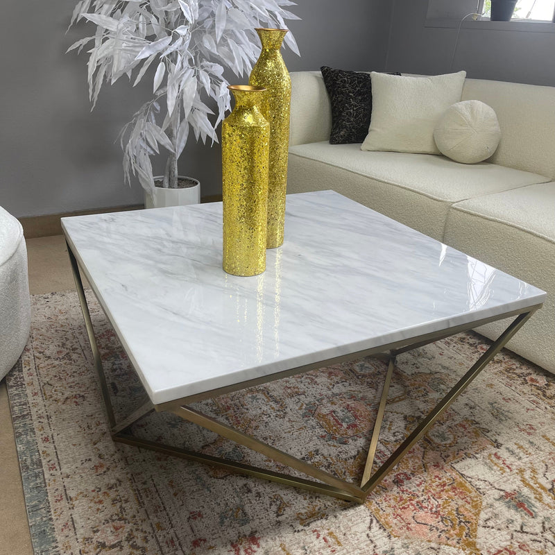 Casidy White & Gold Square Coffee Table