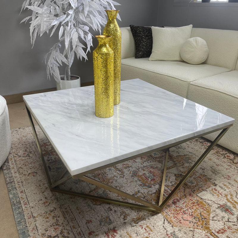 Casidy White & Gold Square Coffee Table