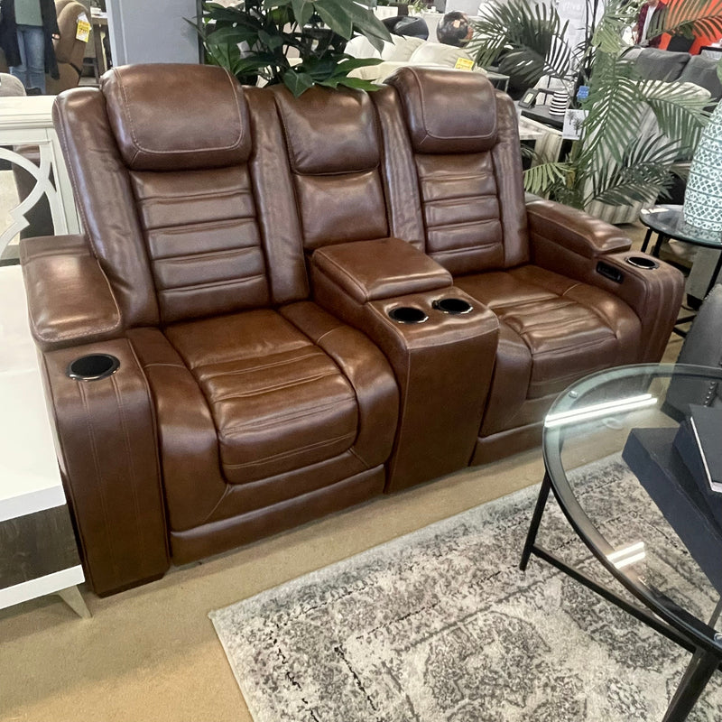 Backtrack Chocolate Power Reclining Loveseat w/ Console