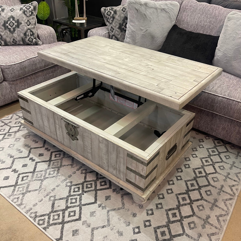 Carynhurst White Wash Gray Lift Top Coffee Table