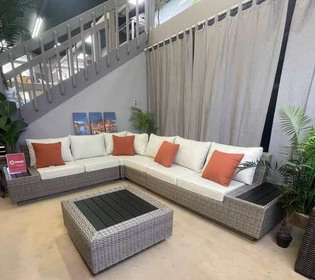 [DECEMBER SPECIAL] Salena - Beige & Gray - Patio Sectional Sofa w/ Cocktail Table - 5pc Set - Ornate Home