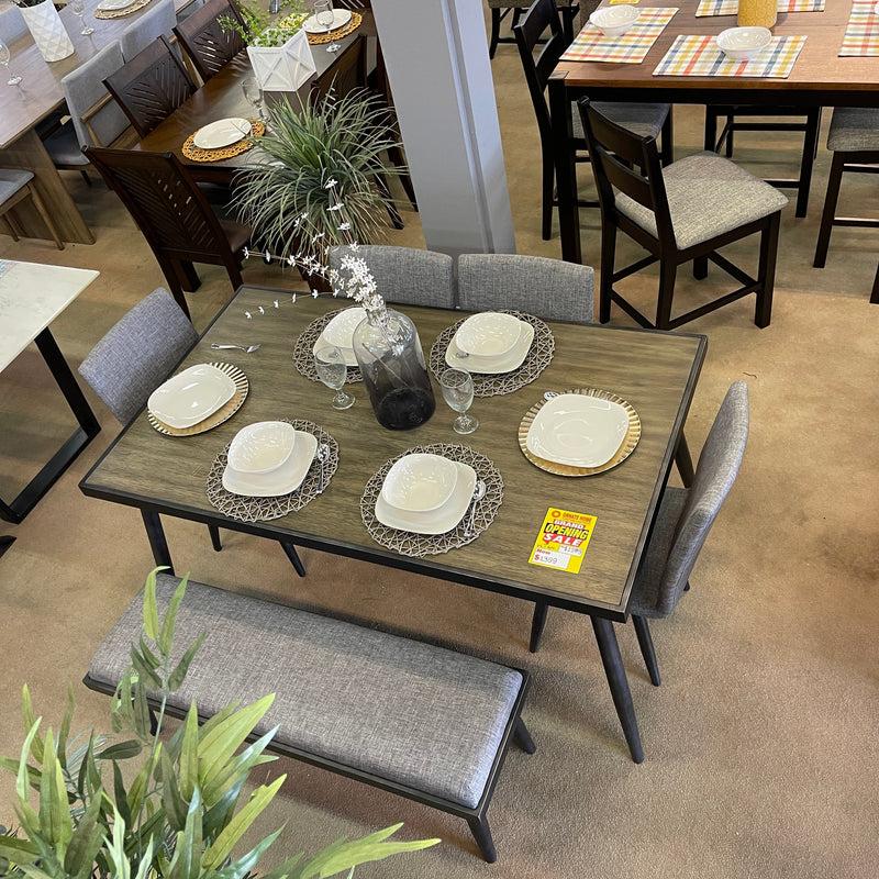 [HOT SALE] 🔥 Vilhelm I Gray Dining Room Set w/ Bench / 6pc