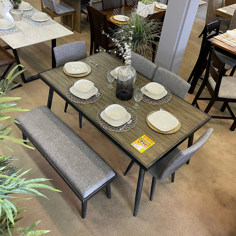 [HOT SALE] 🔥 Vilhelm I Gray Dining Room Set w/ Bench / 6pc