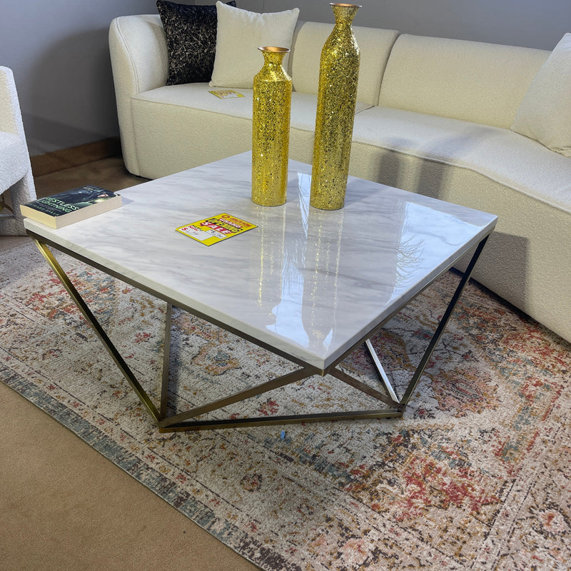 Casidy White & Gold Square Coffee Table