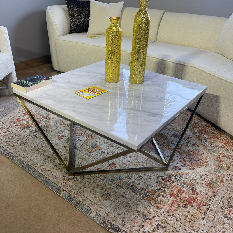 Casidy White & Gold Square Coffee Table