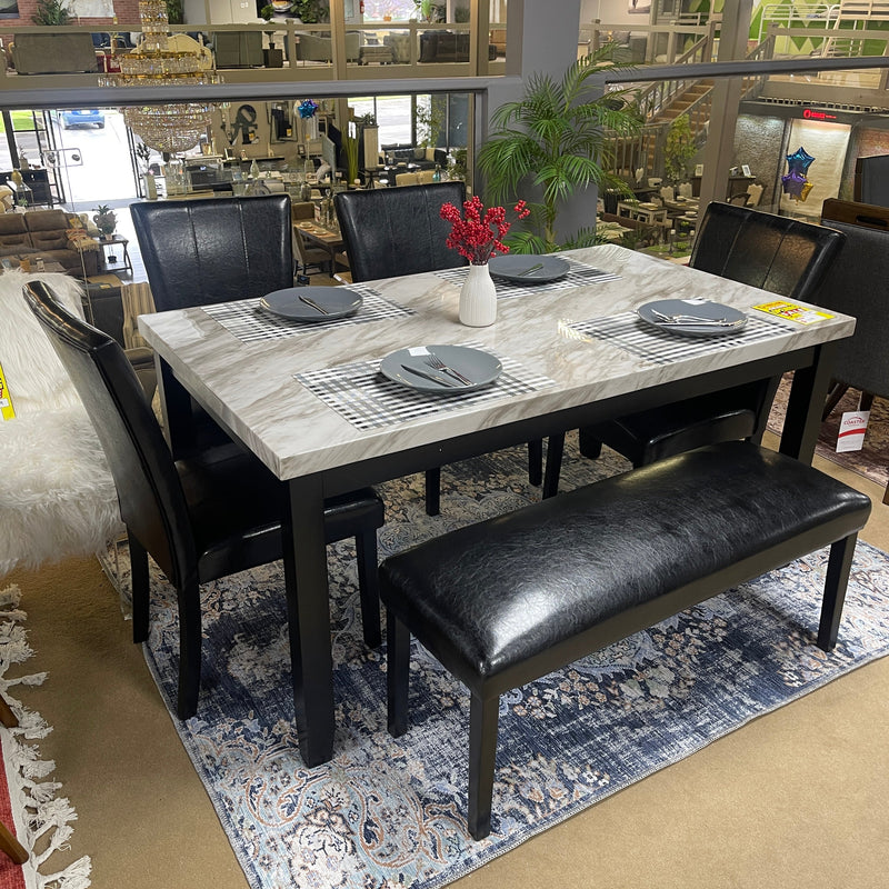 Ferrara Black & White Faux Carrara Marble Dining Set