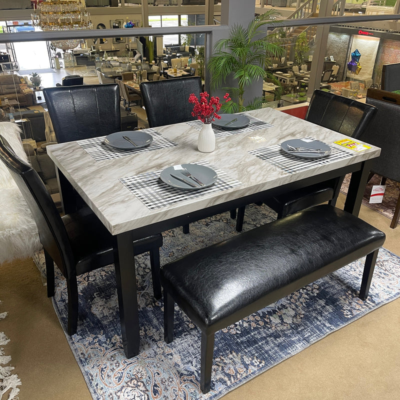 Ferrara Black & White Faux Carrara Marble Dining Set