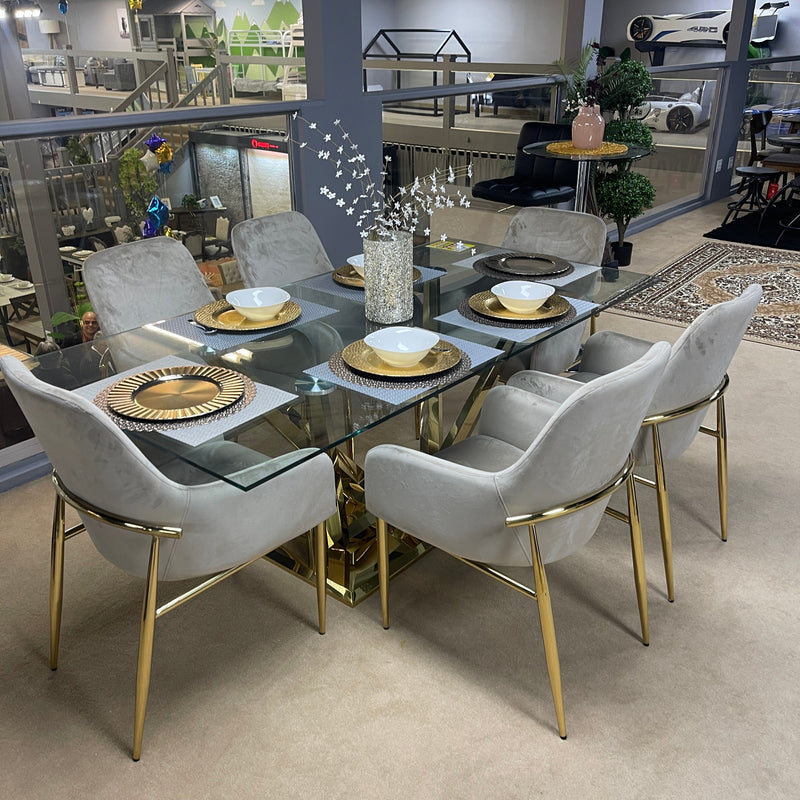 Barnard Clear Glass Top & Mirrored Gold 7pc Dining Set