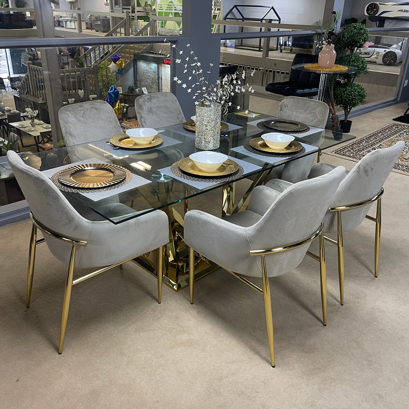 Barnard Clear Glass Top & Mirrored Gold 7pc Dining Set