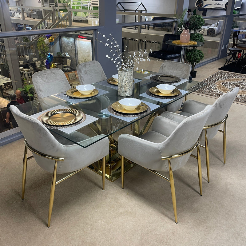 Barnard Clear Glass Top & Mirrored Gold 7pc Dining Set