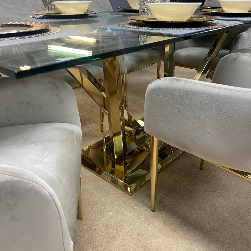 Barnard Clear Glass Top & Mirrored Gold 7pc Dining Set