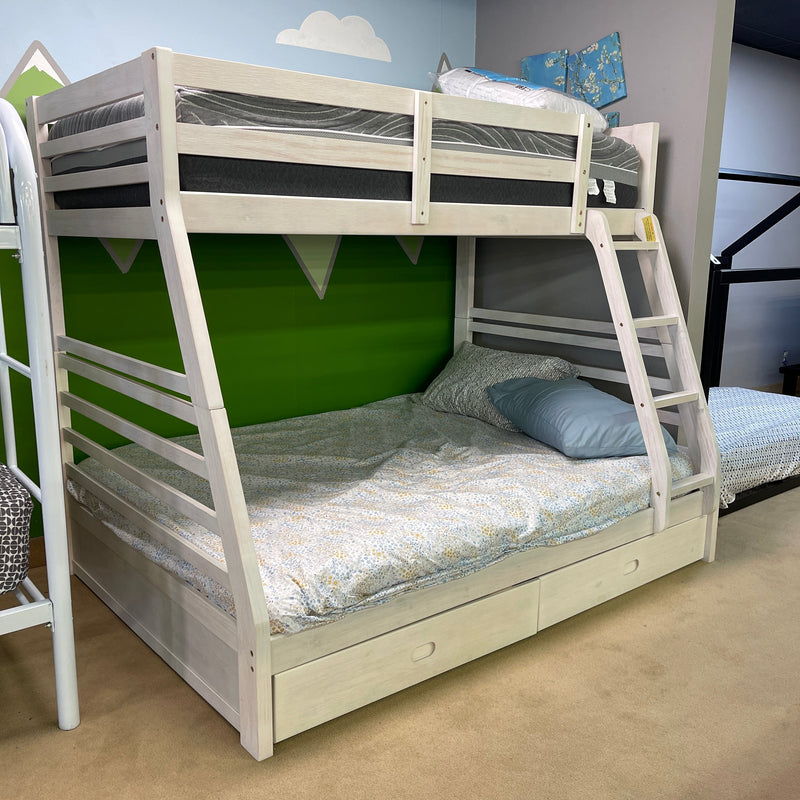 California Wire-Brushed White Twin/Full Bunk Bed w/ 2 Drawers