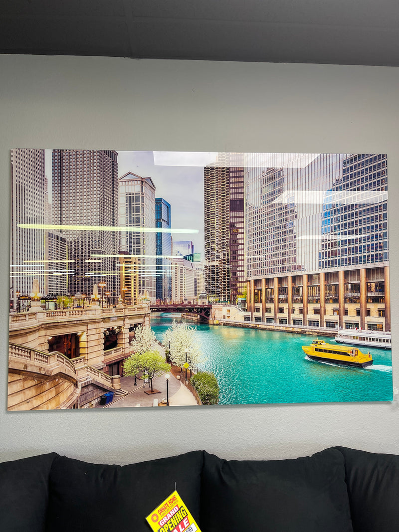 Chicago River Tempered Glass w / Foil Wall Art