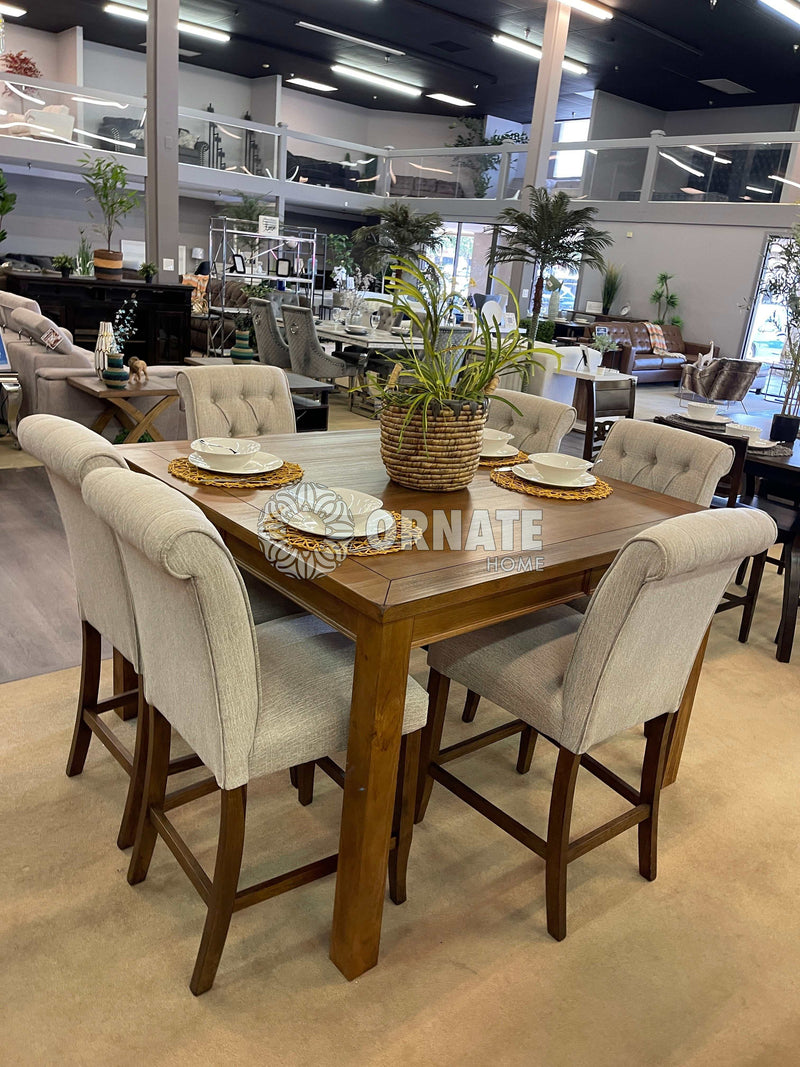 Sania III - Rustic Oak & Beige - Counter Height Dining Set / 7pc - Ornate Home