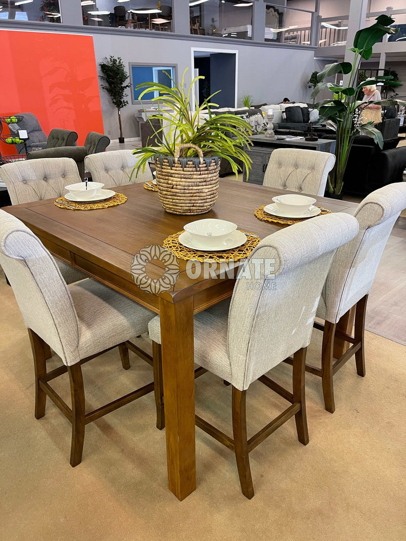 Sania III - Rustic Oak & Beige - Counter Height Dining Set / 7pc - Ornate Home