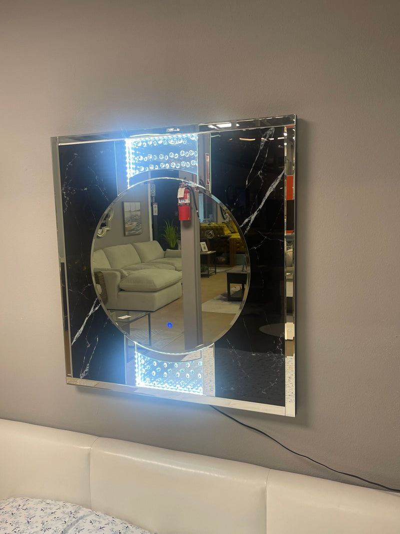 Deon Silver And Black Square Wall Mirror w/ LED