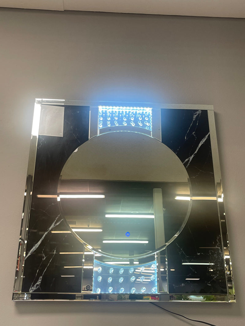 Deon Silver And Black Square Wall Mirror w/ LED