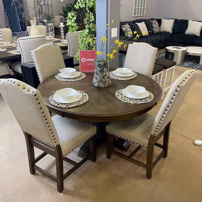 Julia - Light Oak & Beige - Round Table Dining Room Set / 5pc - Ornate Home