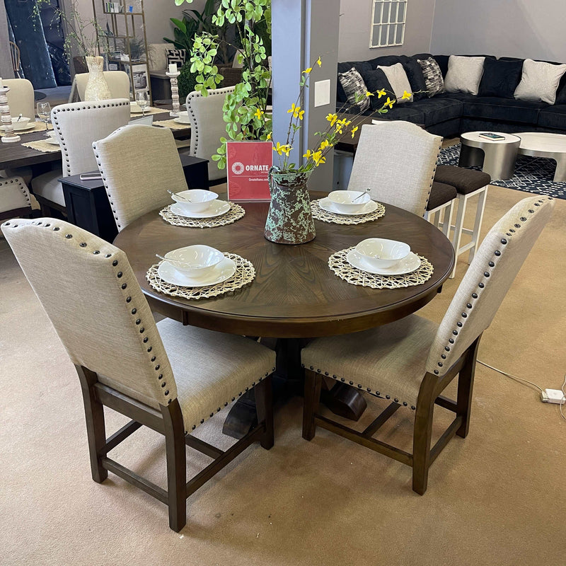 Julia - Light Oak & Beige - Round Table Dining Room Set / 5pc - Ornate Home