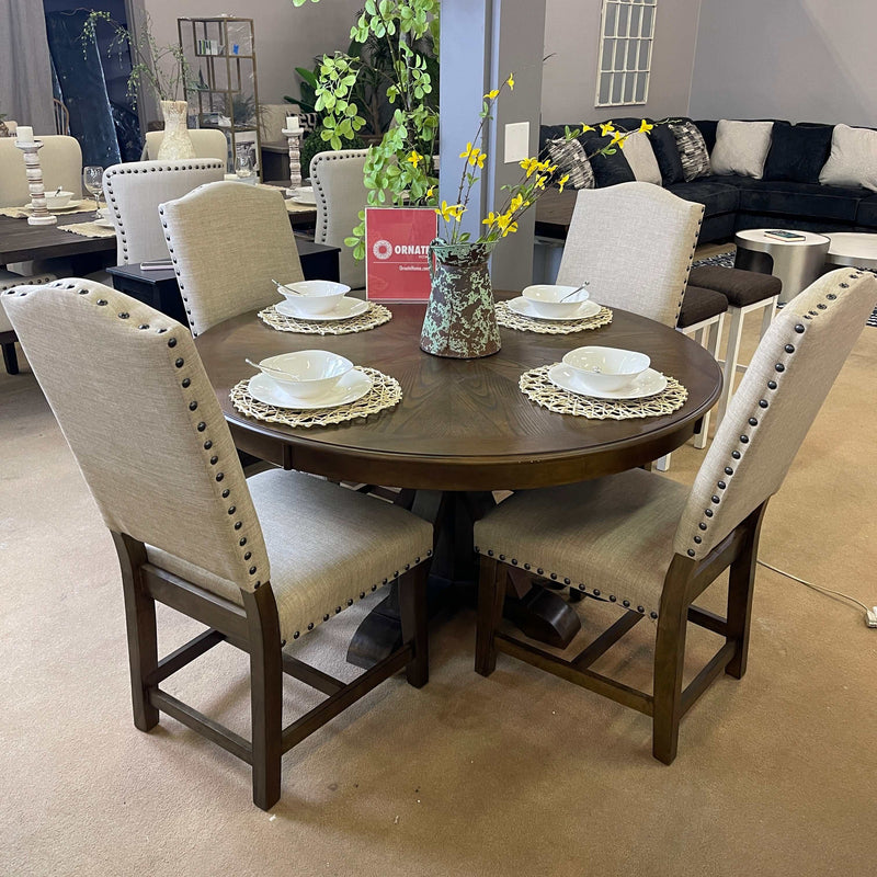 Julia - Light Oak & Beige - Round Table Dining Room Set / 5pc - Ornate Home