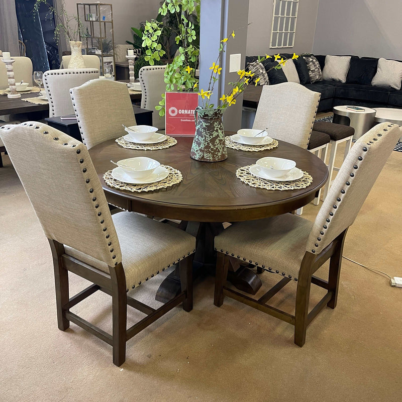 Julia - Light Oak & Beige - Round Table Dining Room Set / 5pc - Ornate Home