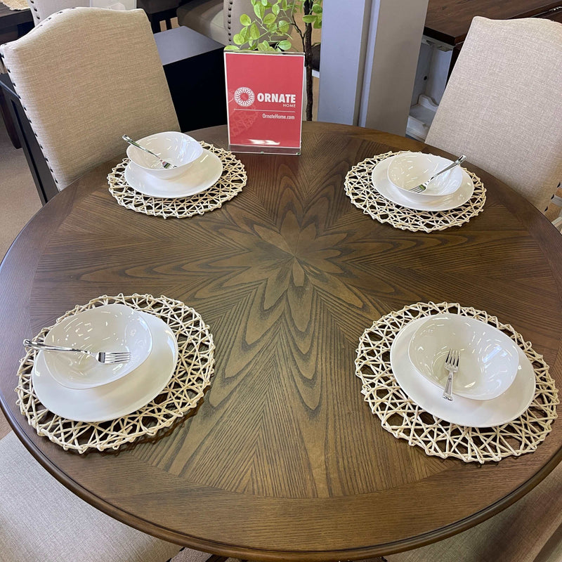 Julia - Light Oak & Beige - Round Table Dining Room Set / 5pc - Ornate Home