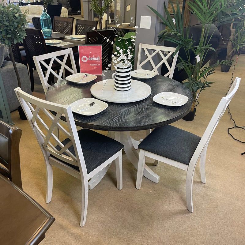 Haleigh - Antique White & Dark Walnut - Round Table Dining Set / 5pc - Ornate Home