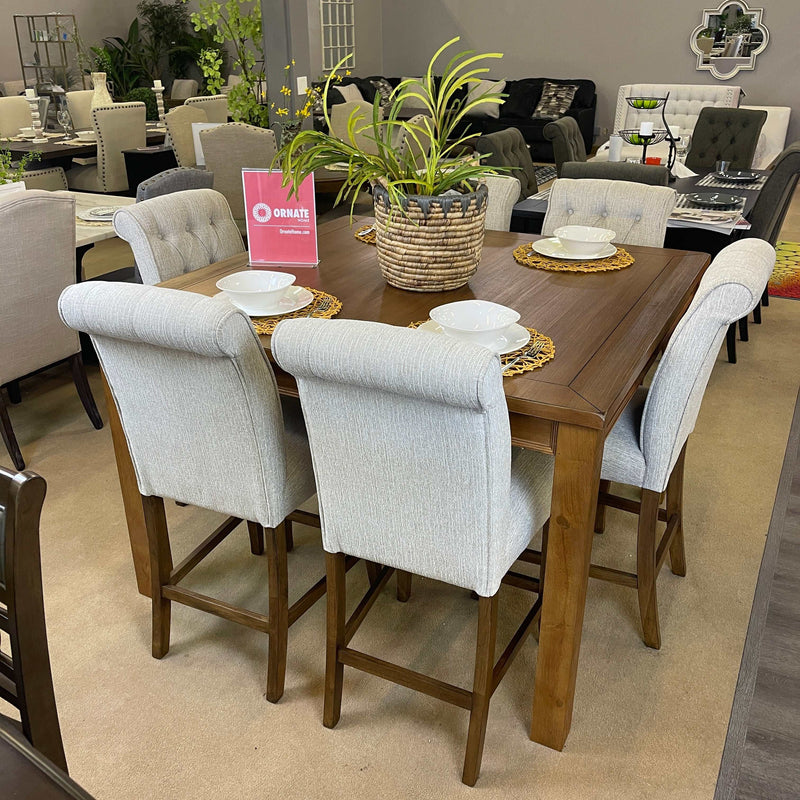 Sania III - Rustic Oak & Beige - Counter Height Dining Set / 7pc - Ornate Home