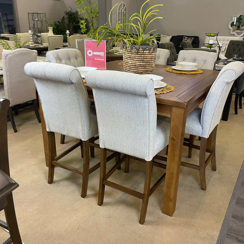 Sania III - Rustic Oak & Beige - Counter Height Dining Set / 7pc - Ornate Home