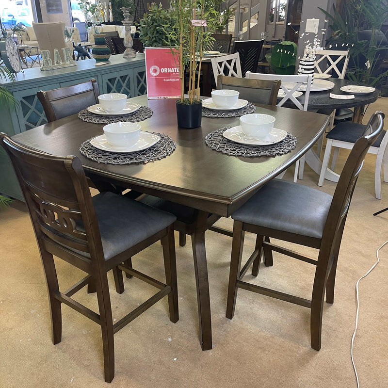 Flick - Walnut & Gray - Counter Height Dining Set / 5pc - Ornate Home