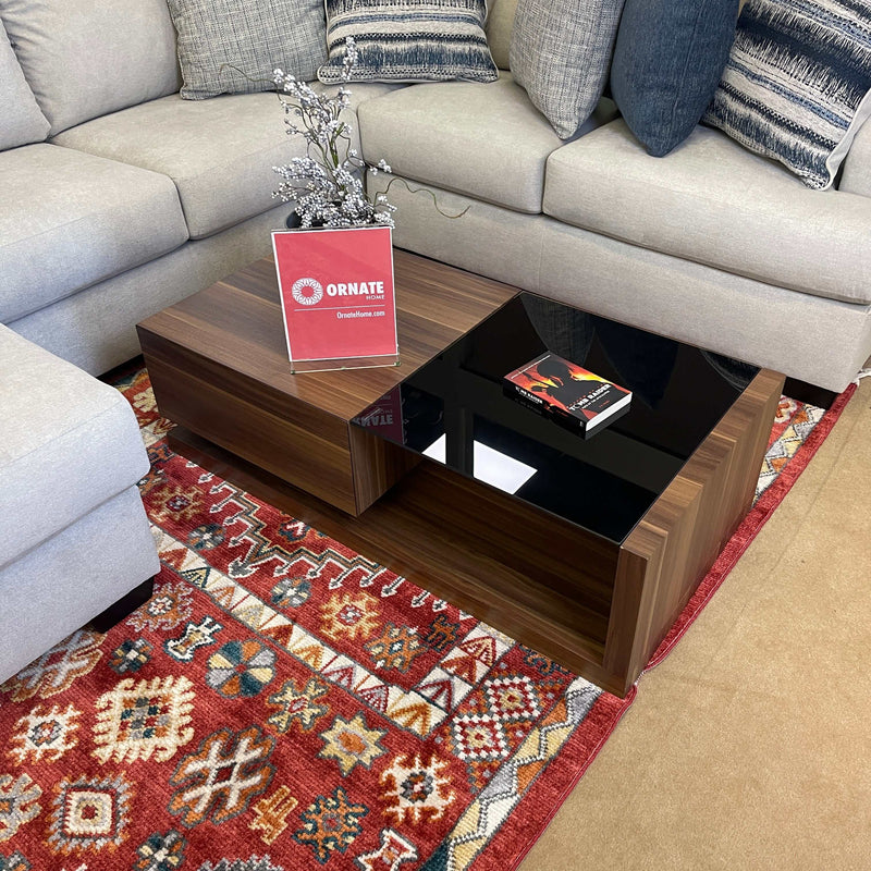 Langenthal - Dark Walnut & Black - Glass Top Coffee Table - Ornate Home