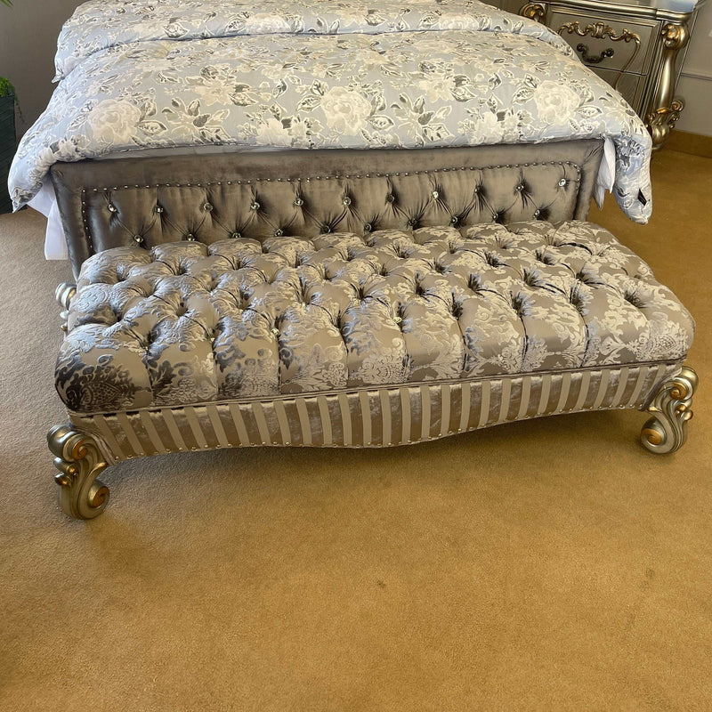 Versailles Fabric & Antique Platinum Bench - Ornate Home