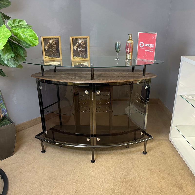 Varo - Brown & Black - Glass Top Bar Unit - Ornate Home