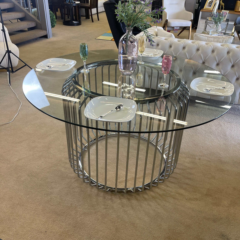 Veena - Polished Chrome - Round Dining Table Base - Ornate Home