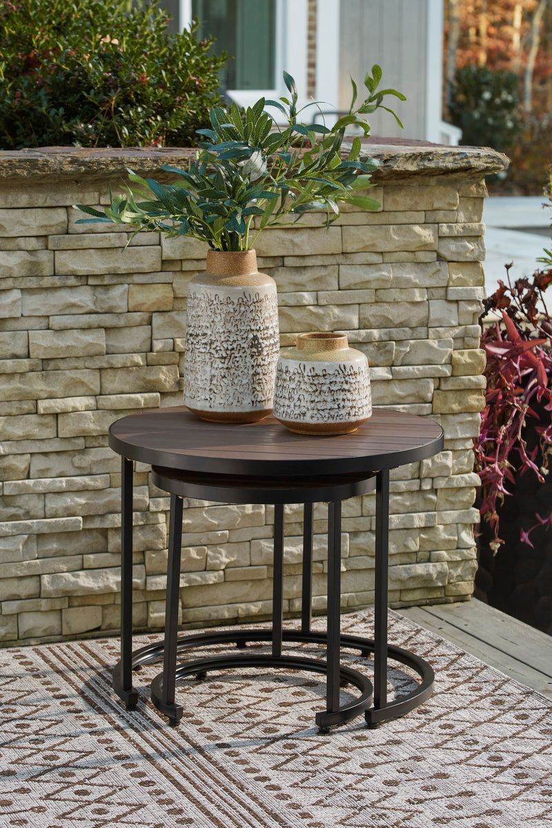 Ayla Brown & Black Outdoor Nesting End Tables (Set of 2)