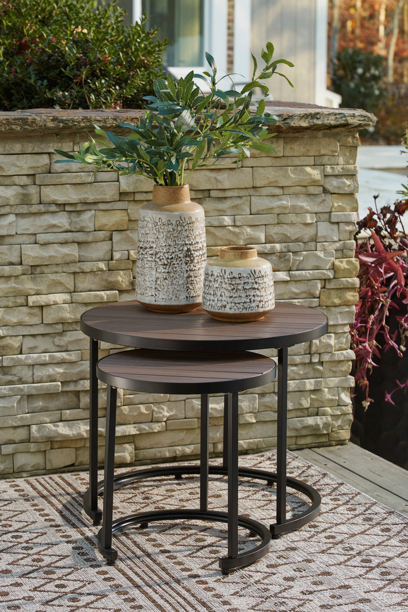 Ayla Brown & Black Outdoor Nesting End Tables (Set of 2)