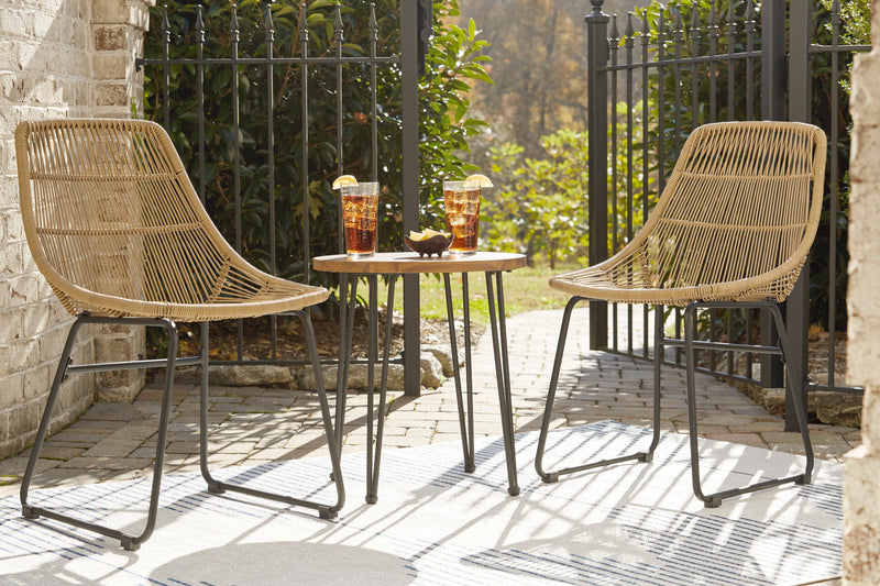 Coral Sand Light Brown & Black Outdoor Chairs w/ Table Set (Set of 3)