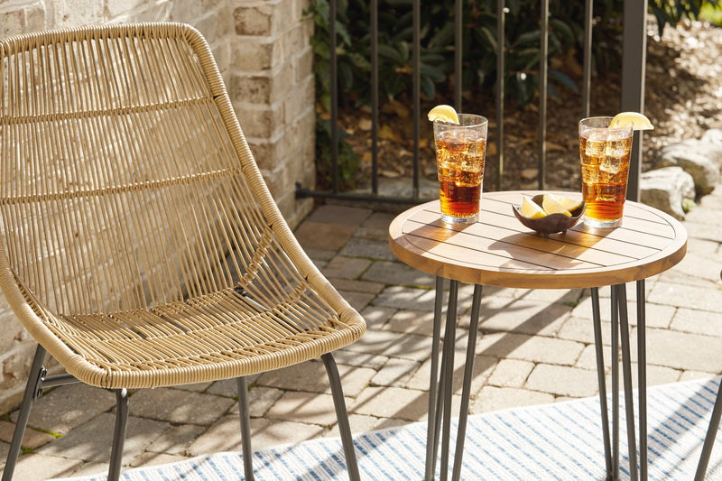 Coral Sand Light Brown & Black Outdoor Chairs w/ Table Set (Set of 3)