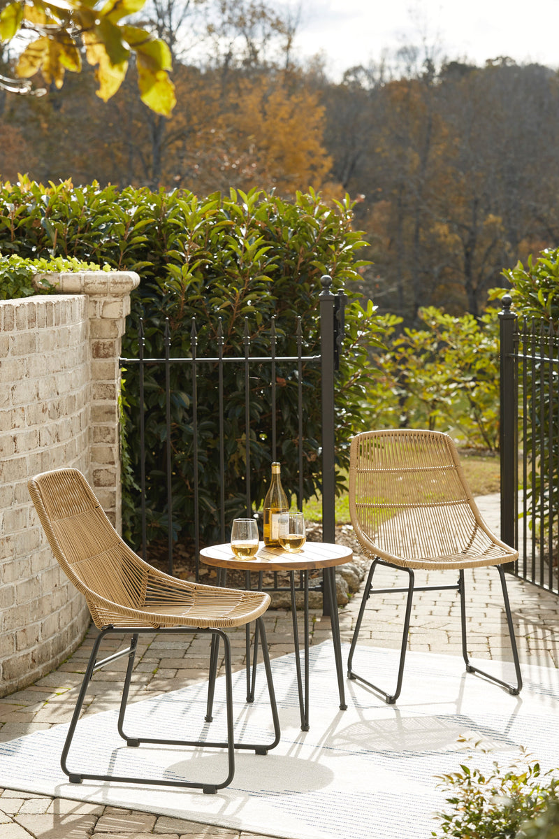 Coral Sand Light Brown & Black Outdoor Chairs w/ Table Set (Set of 3)