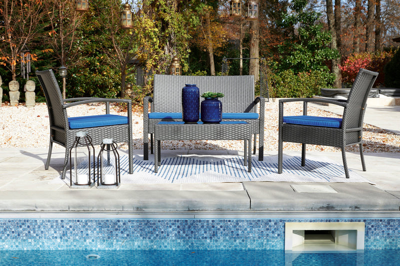 Alina Gray & Blue 4pc Outdoor Conversation Set