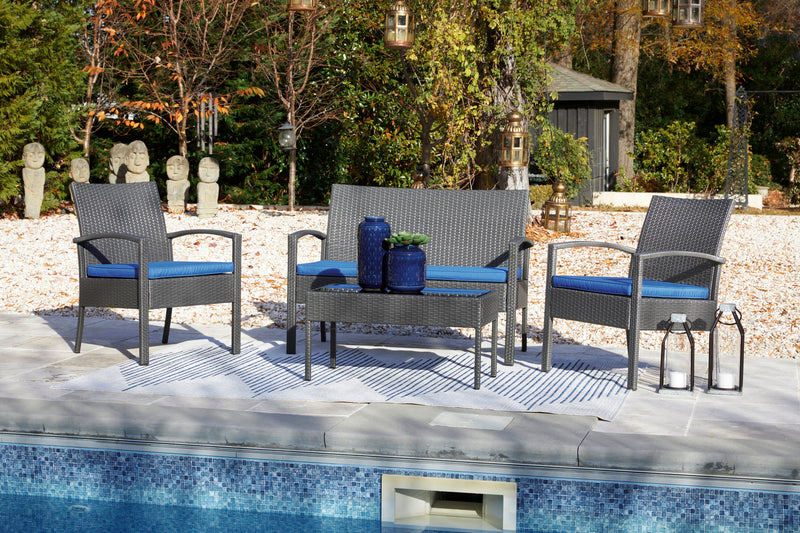 Alina Gray & Blue 4pc Outdoor Conversation Set