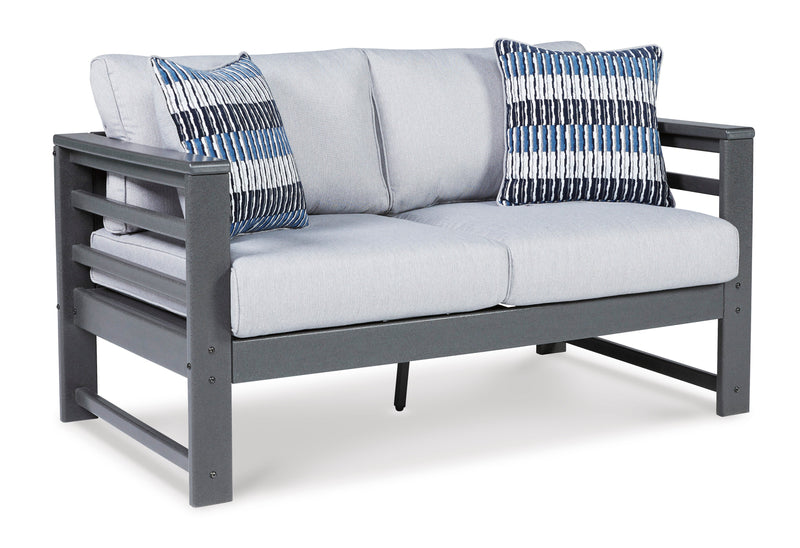 Amora Charcoal Gray & Grey Outdoor Loveseat w/ Cushion