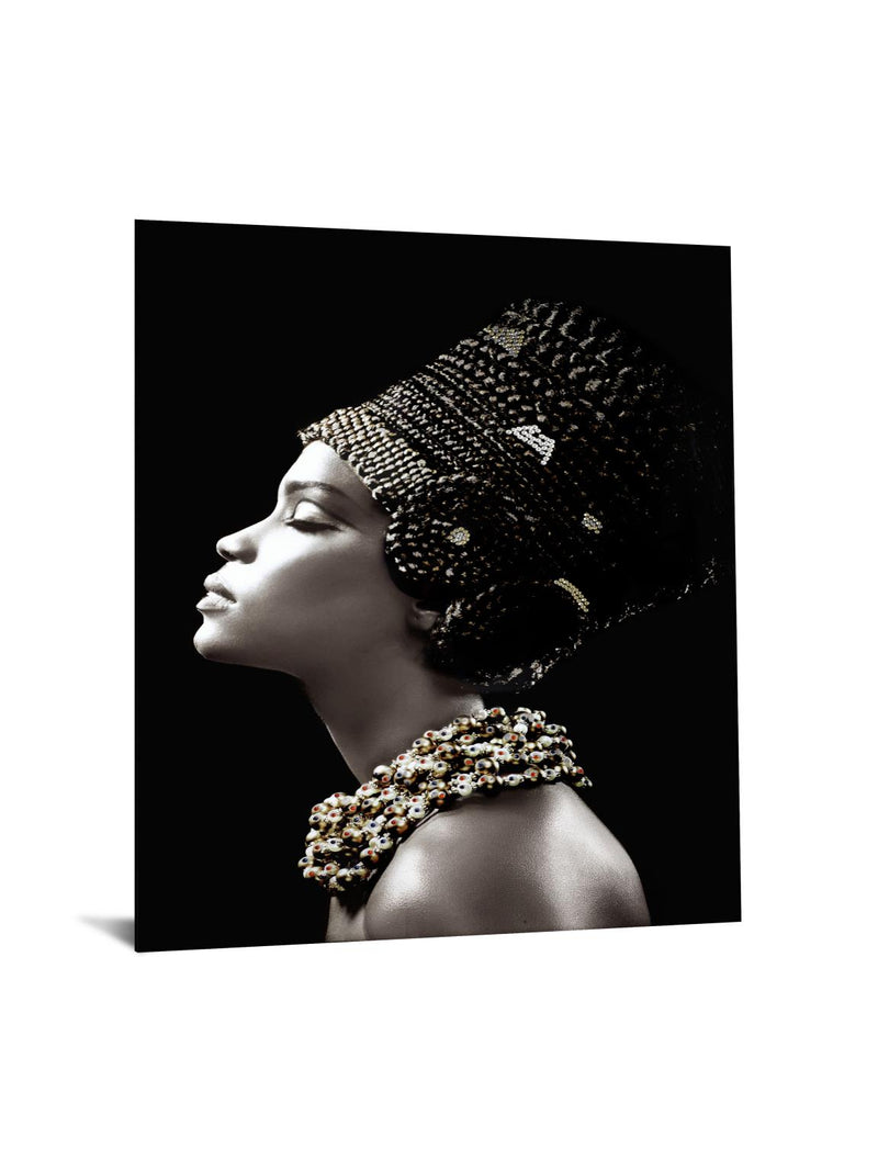 Woman Side Profile Tempered Glass w / Foil & Rhinestones Wall Art