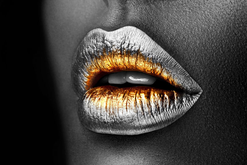 Golden Lips Tempered Glass w / Foil Wall Art