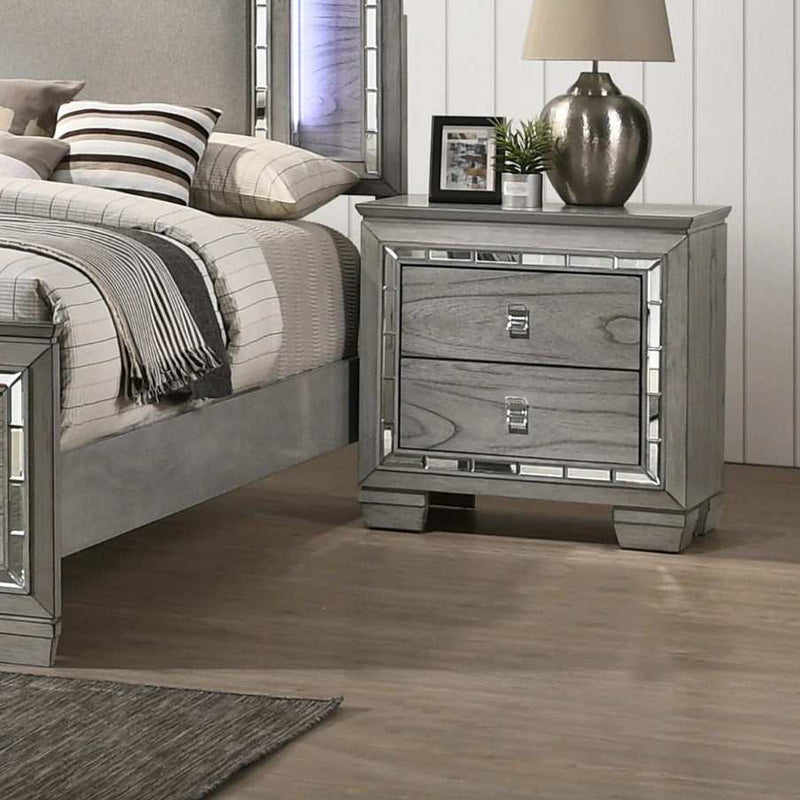 Alanis - Gray - 4pc E. King Bedroom Set w/ LED Light Trim - Ornate Home