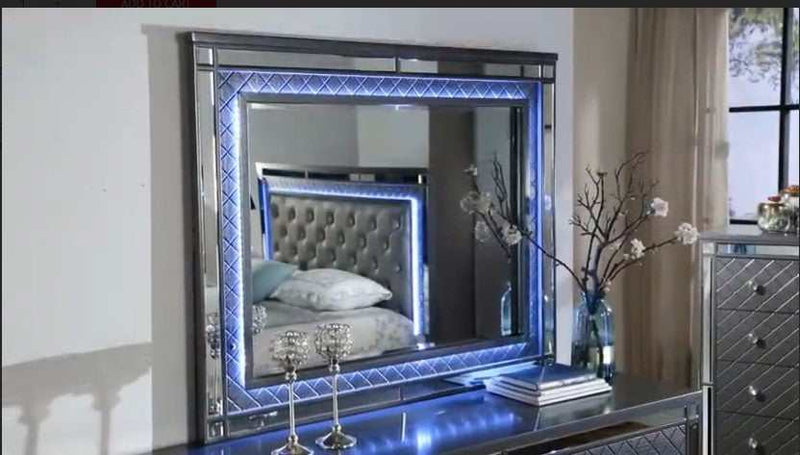 Refino - Gray - Panel Bedroom Set w/ LED Light - Ornate Home